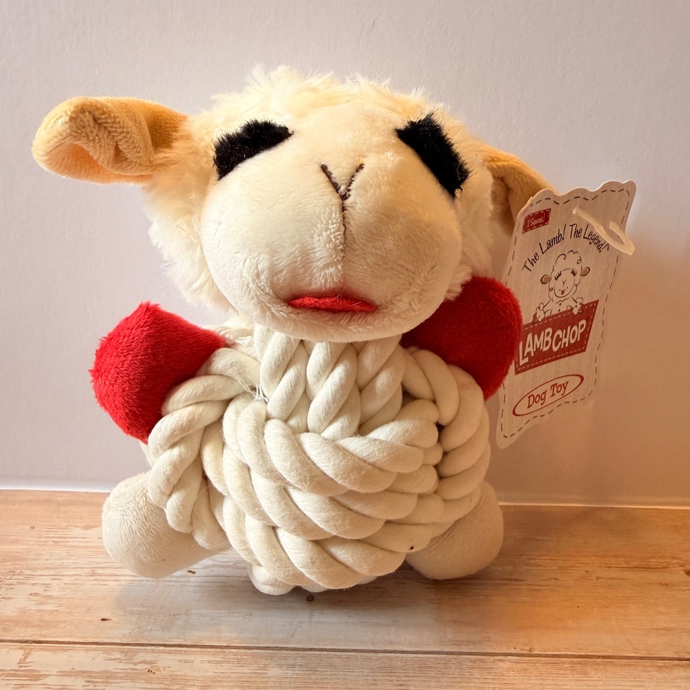 Multipet‎ Lamb Chop Dog Toy White NEW Squeaky Plush Knotted Rope